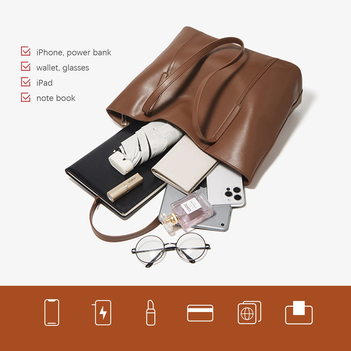 Bolso de Hombro para Mujer de Cuero Particionado-Nueva Bolsa Casual de Gran Capacidad