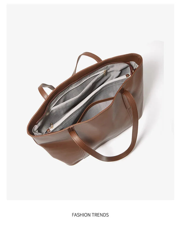 Bolso de Hombro para Mujer de Cuero Particionado-Nueva Bolsa Casual de Gran Capacidad