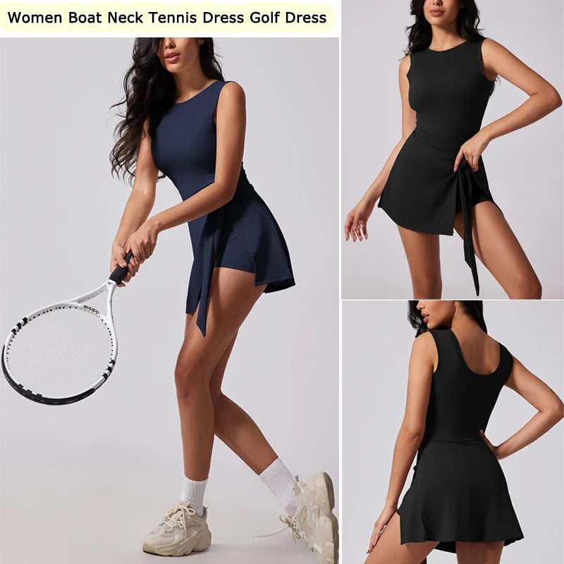 Vestido de tenis para mujeres con pantalones cortos incorporados