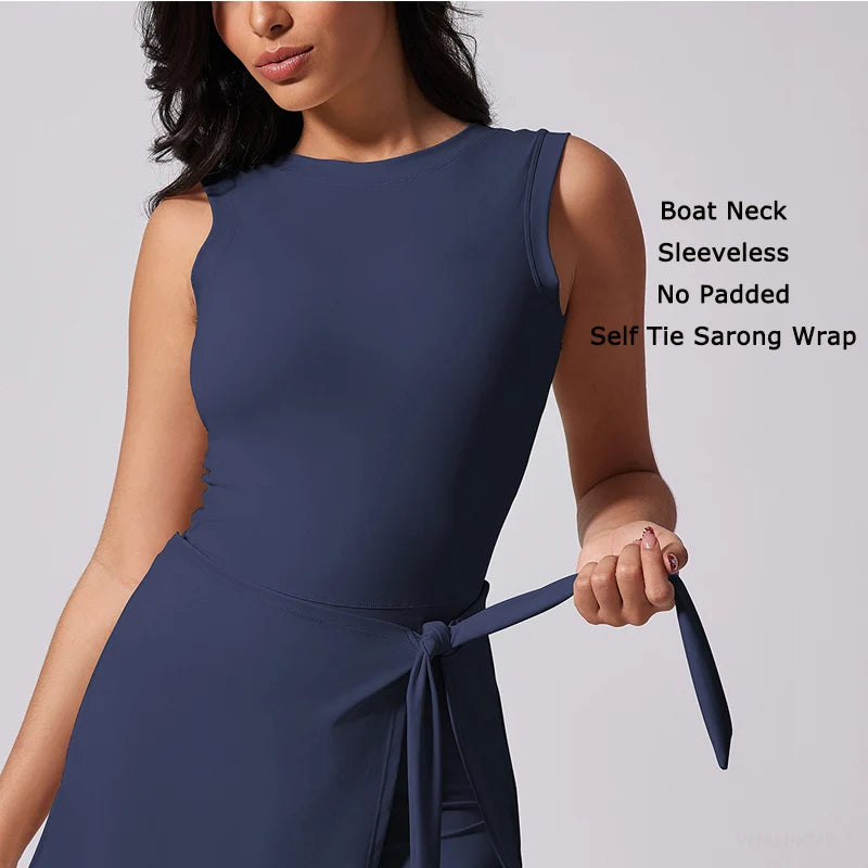 Vestido de tenis para mujeres con pantalones cortos incorporados