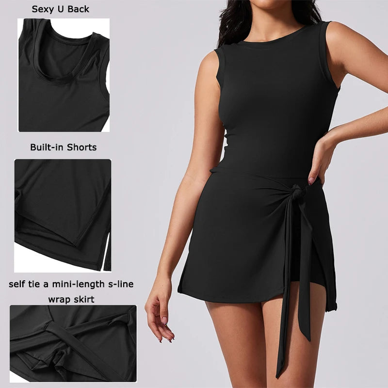 Vestido de tenis para mujeres con pantalones cortos incorporados