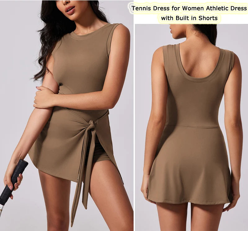 Vestido de tenis para mujeres con pantalones cortos incorporados
